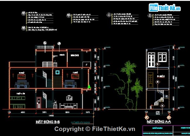 Bản vẽ,nhà phố 3 tầng,Nhà 3 tầng KT 4x14m